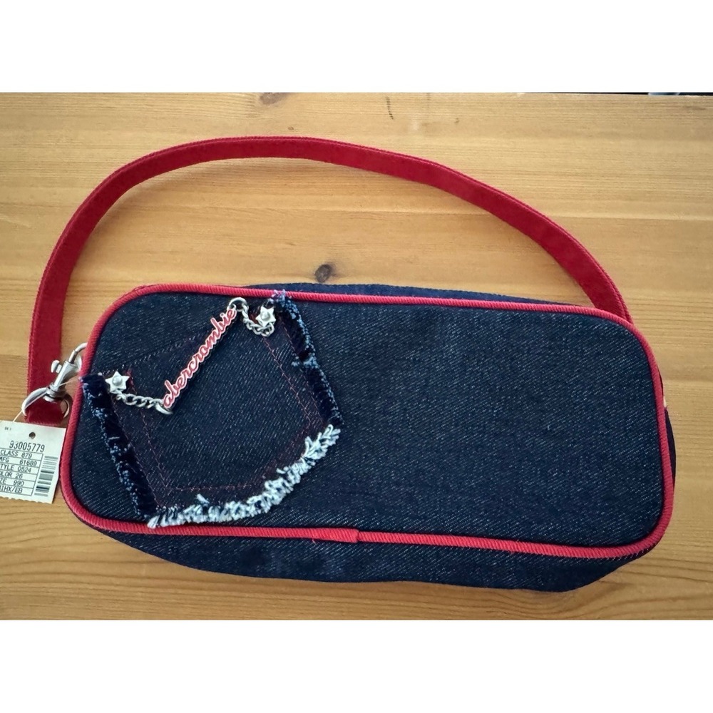 Y2K Abercrombie & Fitch Denim Mini Shoulder Bag Purse Red Trim Vintage Charms